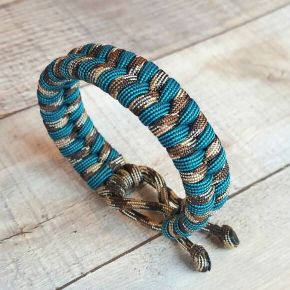 Handmade Paracord Bracelet Adjustable Unisex Turquoise Brown Desert Camo - Picture 2 of 3